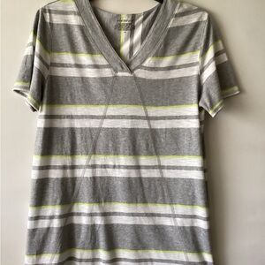 Westbound Gray and White Striped V-Neck Women's Top